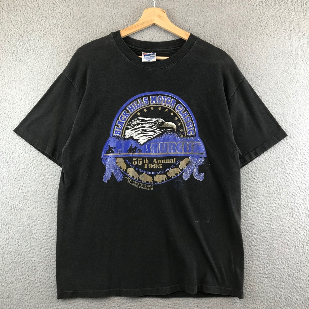 Vintage 1995 Sturgis Black Hills Motorcycle Rally T-Shirt Mens L single stictch